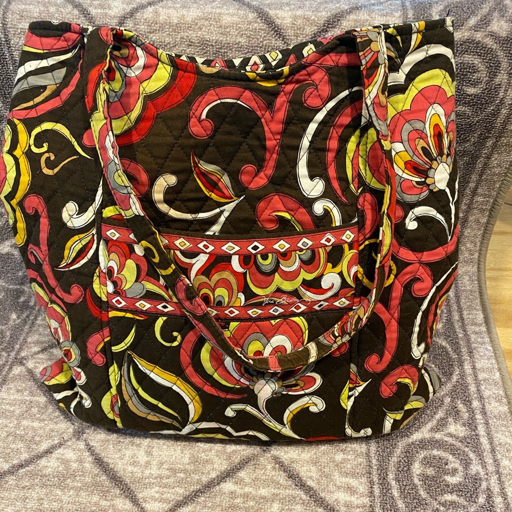 Vera Bradley Puccini Tote: Red, Brown, Yellow
